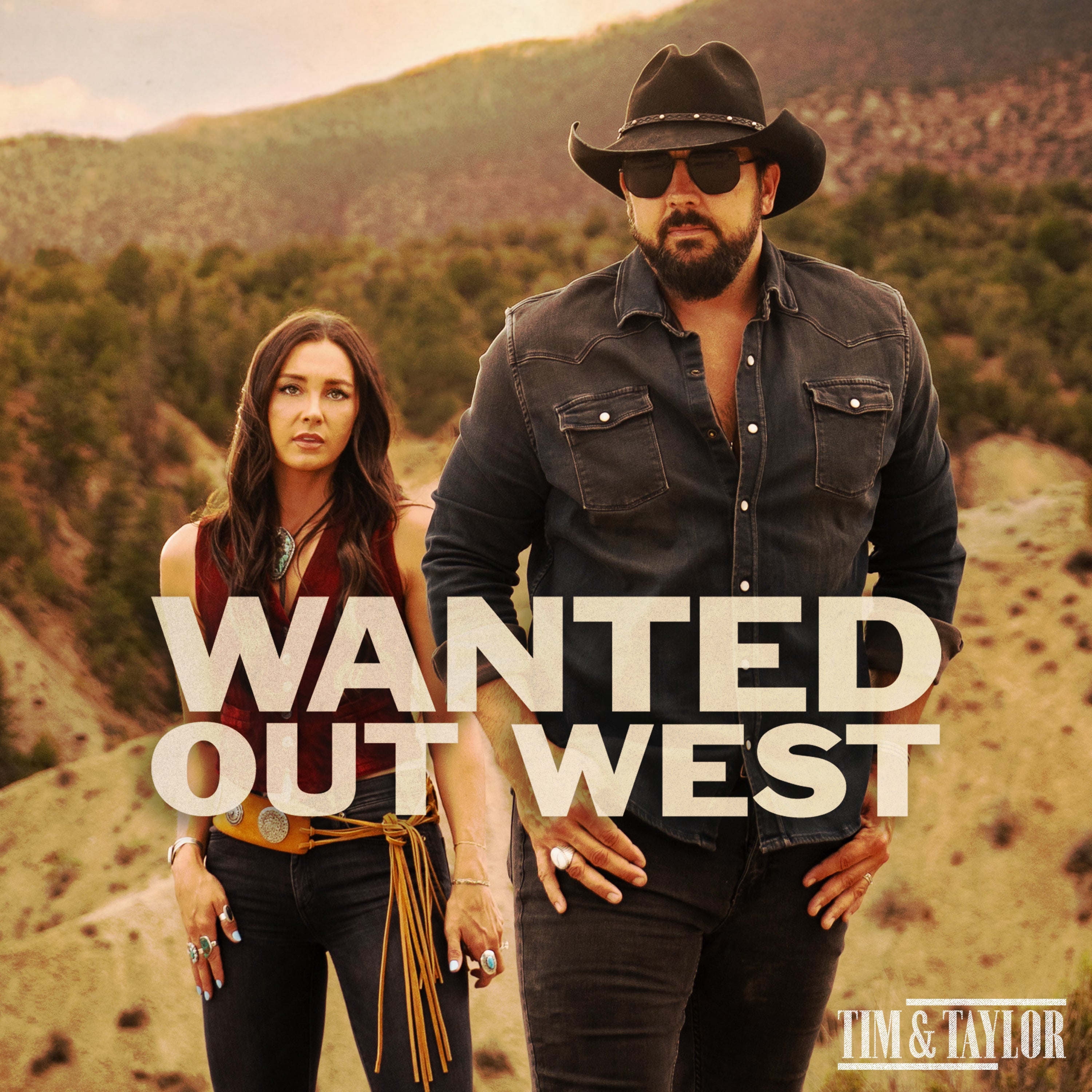 Tim & Taylor Wanted Out West cover art, the duo standing in a mountain landscape