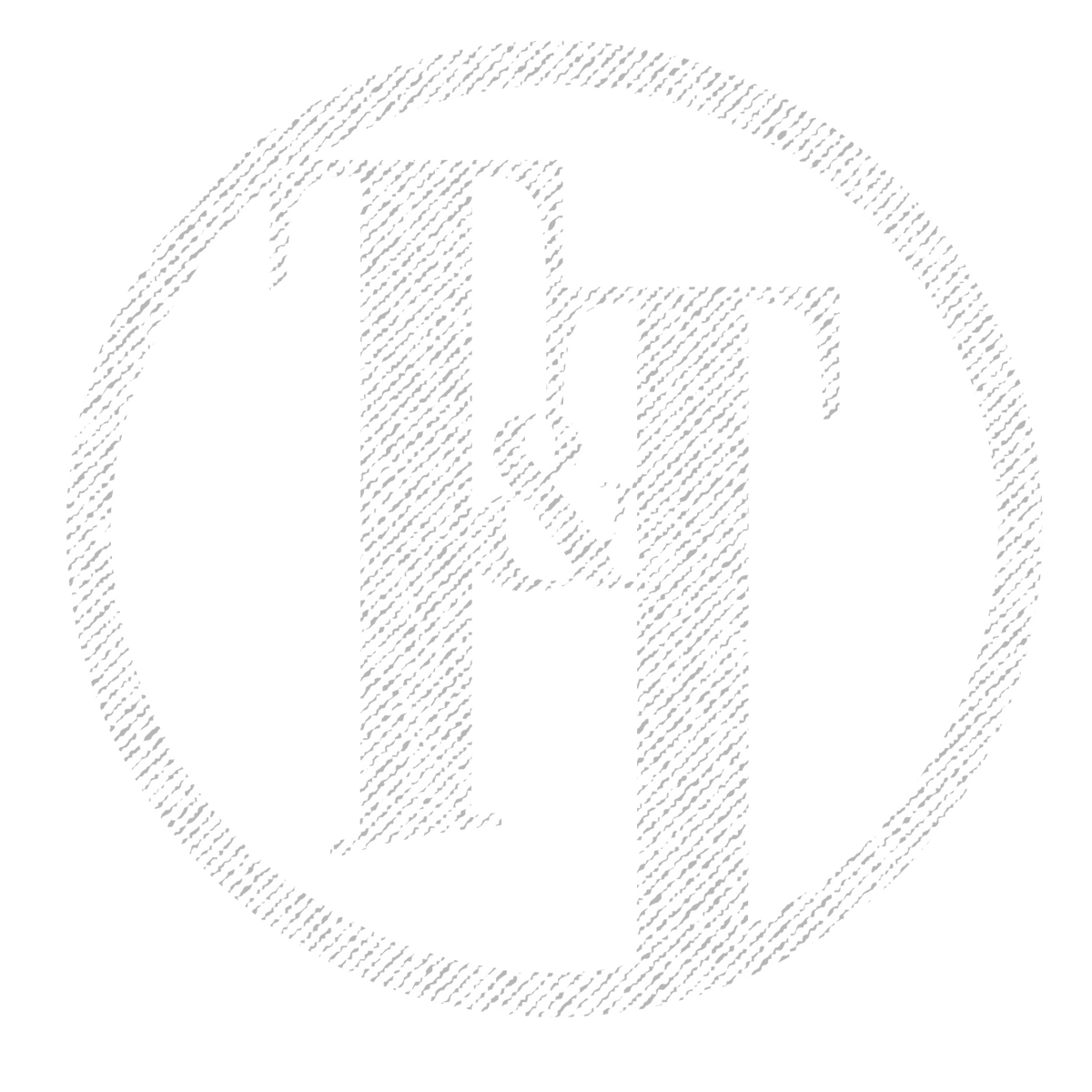 Tim & Taylor circular T&T monogram logo in white denim texture for dark backgrounds