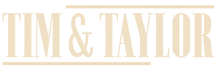 Tim & Taylor wordmark logo in cream tan lettering for dark backgrounds